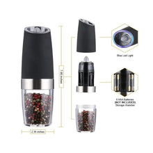 Load image into Gallery viewer, Electric Salt and Pepper Grinder Set with Adjustable Coarseness, Battery-Powered LED Light, One-Hand Automatic Operation, and Black Finish (2-Pack)