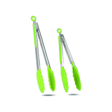 Load image into Gallery viewer, 2-Pack of 9" (Small) & 12" (Large) Kitchen Tongs Set: Non-Stick Silicone-Stainless Steel Cooking Tongs, BPA Free, Heat Resistant (480°F) - Non-Slip Grip & Locking Metal Food Tongs (Green)