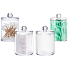Load image into Gallery viewer, 4 Pack Qtip Cotton Round Holders Dispensers - Plastic Apothecary Containers for Cotton Ball, Cotton Swab & Floss Organization