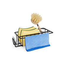 Load image into Gallery viewer, 4-in-1 Kitchen Sink Sponge Holder with Brush Holder, Dish Cloth Hanger, and Sink Plug Bracket - 304 Stainless Steel (Black)