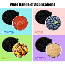 Load image into Gallery viewer, Pack of 6 Salad Dressing Container To Go: Small Condiment Containers with Lids, Reusable Stainless Steel Sauce Cups, Leakproof Silicone Lids for Bento Box, Picnic and Travel (Black - 2.36oz)