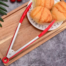 Load image into Gallery viewer, 2-Pack of 9" (Small) & 12" (Large) Kitchen Tongs Set: Non-Stick Silicone-Stainless Steel Cooking Tongs, BPA Free, Heat Resistant (480°F) - Non-Slip Grip & Locking Metal Food Tongs (Red)