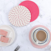 Load image into Gallery viewer, 100% Cotton Thread Weave Potholders and Trivets - Stylish Coasters, Hot Pads, Hot Mats, Spoon Rest (Set of 3) - Pink