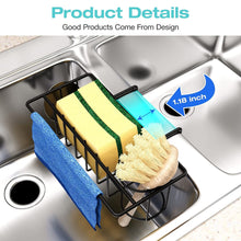 Load image into Gallery viewer, 4-in-1 Kitchen Sink Sponge Holder with Brush Holder, Dish Cloth Hanger, and Sink Plug Bracket - 304 Stainless Steel (Black)