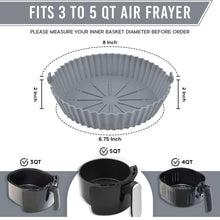 Load image into Gallery viewer, 2-Piece Set of Air Fryer Silicone Liners for 3 to 5 QT Baskets | Large 7.9 inch - Grey