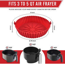Load image into Gallery viewer, 2-Piece Set of Air Fryer Silicone Liners for 3 to 5 QT Baskets | Large 7.9 inch - Red