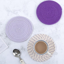 Load image into Gallery viewer, 100% Cotton Thread Weave Potholders and Trivets - Stylish Coasters, Hot Pads, Hot Mats, Spoon Rest (Set of 3) - Purple