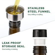 Load image into Gallery viewer, Glass Oil Dispenser - 17 oz/500ml Capacity - Oil and Vinegar Cruet Bottle with Pourers, Funnel, and Seal Caps - Elegant Decanter for Kitchen - Green