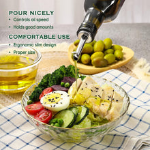 Load image into Gallery viewer, Glass Oil Dispenser - 17 oz/500ml Capacity - Oil and Vinegar Cruet Bottle with Pourers, Funnel, and Seal Caps - Elegant Decanter for Kitchen - Green