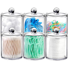 Load image into Gallery viewer, 4 Pack Qtip Cotton Round Holders Dispensers - Plastic Apothecary Containers for Cotton Ball, Cotton Swab & Floss Organization