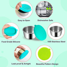 Load image into Gallery viewer, Pack of 6 Salad Dressing Container To Go: Small Condiment Containers with Lids, Reusable Stainless Steel Sauce Cups, Leakproof Silicone Lids for Bento Box, Picnic and Travel (Multi Color - 1.69oz)