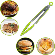 Load image into Gallery viewer, 2-Pack of 9" (Small) & 12" (Large) Kitchen Tongs Set: Non-Stick Silicone-Stainless Steel Cooking Tongs, BPA Free, Heat Resistant (480°F) - Non-Slip Grip & Locking Metal Food Tongs (Green)