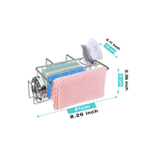 Load image into Gallery viewer, 4-in-1 Kitchen Sink Sponge Holder with Brush Holder, Dish Cloth Hanger, and Sink Plug Bracket - 304 Stainless Steel (Silver)