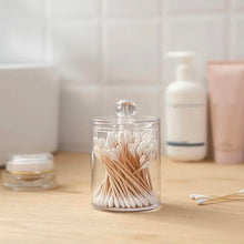 Load image into Gallery viewer, 4 Pack Qtip Cotton Round Holders Dispensers - Plastic Apothecary Containers for Cotton Ball, Cotton Swab & Floss Organization