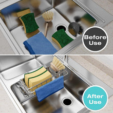 Load image into Gallery viewer, 4-in-1 Kitchen Sink Sponge Holder with Brush Holder, Dish Cloth Hanger, and Sink Plug Bracket - 304 Stainless Steel (Black)