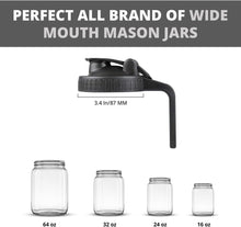 Load image into Gallery viewer, 2 Pack Wide Mouth Flip Cap Mason Jar Lids for Mason Jars - Airtight Flip Cap Design with Handle, Ensures Leak-Proof and Long-lasting Performance (Black)