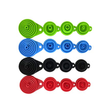 Load image into Gallery viewer, Set of 4 Silicone Collapsible Kitchen Funnel - X-Small to Large Sizes for Easy Liquid Transfer Food Grade Silicone Collapsible Gadgets (Variety Pack)