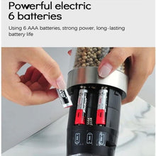 Load image into Gallery viewer, Electric Salt and Pepper Grinder Set with Adjustable Coarseness, Battery-Powered LED Light, One-Hand Automatic Operation, and Black Finish (2-Pack)