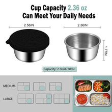 Load image into Gallery viewer, Pack of 6 Salad Dressing Container To Go: Small Condiment Containers with Lids, Reusable Stainless Steel Sauce Cups, Leakproof Silicone Lids for Bento Box, Picnic and Travel (Black - 2.36oz)