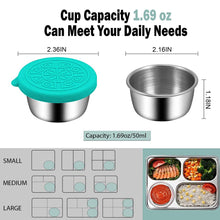 Load image into Gallery viewer, Pack of 6 Salad Dressing Container To Go: Small Condiment Containers with Lids, Reusable Stainless Steel Sauce Cups, Leakproof Silicone Lids for Bento Box, Picnic and Travel (Multi Color - 1.69oz)