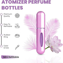 Load image into Gallery viewer, Portable Mini Refillable Perfume/Cologne Atomizer Bottle - great for travel, parties and events - Travel & toiletry accessory great for both men and women - 5ml/0.2oz (Variety Pack of 4 - Pink, Grey, Blue, Black)
