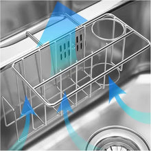 Load image into Gallery viewer, 4-in-1 Kitchen Sink Sponge Holder with Brush Holder, Dish Cloth Hanger, and Sink Plug Bracket - 304 Stainless Steel (Silver)