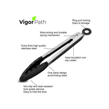 Load image into Gallery viewer, 2-Pack of 9" (Small) & 12" (Large) Kitchen Tongs Set: Non-Stick Silicone-Stainless Steel Cooking Tongs, BPA Free, Heat Resistant (480°F) - Non-Slip Grip & Locking Metal Food Tongs (Black)