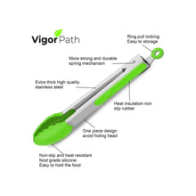 Load image into Gallery viewer, 2-Pack of 9" (Small) & 12" (Large) Kitchen Tongs Set: Non-Stick Silicone-Stainless Steel Cooking Tongs, BPA Free, Heat Resistant (480°F) - Non-Slip Grip & Locking Metal Food Tongs (Green)