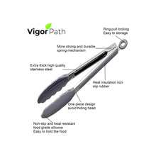 Load image into Gallery viewer, 2-Pack of 9" (Small) & 12" (Large) Kitchen Tongs Set: Non-Stick Silicone-Stainless Steel Cooking Tongs, BPA Free, Heat Resistant (480°F) - Non-Slip Grip & Locking Metal Food Tongs (Grey)