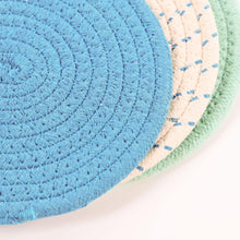 Load image into Gallery viewer, 100% Cotton Thread Weave Potholders and Trivets - Stylish Coasters, Hot Pads, Hot Mats, Spoon Rest (Set of 3) - Blue