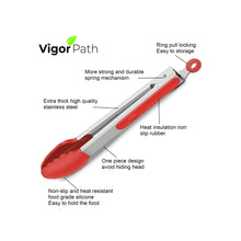 Load image into Gallery viewer, 2-Pack of 9" (Small) & 12" (Large) Kitchen Tongs Set: Non-Stick Silicone-Stainless Steel Cooking Tongs, BPA Free, Heat Resistant (480°F) - Non-Slip Grip & Locking Metal Food Tongs (Red)