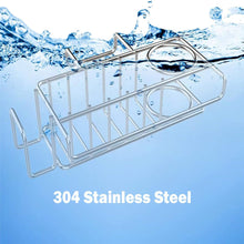 Load image into Gallery viewer, 4-in-1 Kitchen Sink Sponge Holder with Brush Holder, Dish Cloth Hanger, and Sink Plug Bracket - 304 Stainless Steel (Silver)