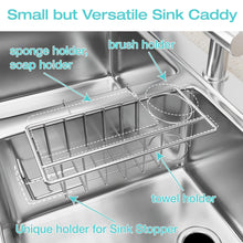 Load image into Gallery viewer, 4-in-1 Kitchen Sink Sponge Holder with Brush Holder, Dish Cloth Hanger, and Sink Plug Bracket - 304 Stainless Steel (Black)