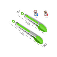 Load image into Gallery viewer, 2-Pack of 9" (Small) & 12" (Large) Kitchen Tongs Set: Non-Stick Silicone-Stainless Steel Cooking Tongs, BPA Free, Heat Resistant (480°F) - Non-Slip Grip & Locking Metal Food Tongs (Green)