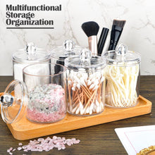 Load image into Gallery viewer, 4 Pack Qtip Cotton Round Holders Dispensers - Plastic Apothecary Containers for Cotton Ball, Cotton Swab & Floss Organization