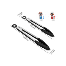 Load image into Gallery viewer, 2-Pack of 9" (Small) & 12" (Large) Kitchen Tongs Set: Non-Stick Silicone-Stainless Steel Cooking Tongs, BPA Free, Heat Resistant (480°F) - Non-Slip Grip & Locking Metal Food Tongs (Grey)