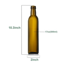 Load image into Gallery viewer, Glass Oil Dispenser - 17 oz/500ml Capacity - Oil and Vinegar Cruet Bottle with Pourers, Funnel, and Seal Caps - Elegant Decanter for Kitchen - Amber