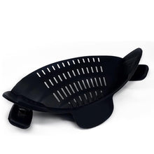 Load image into Gallery viewer, Clip on Strainer Colander - Cooking Strainer with Silicone Grip (Black)