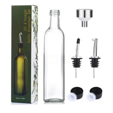 Load image into Gallery viewer, Glass Oil Dispenser - 17 oz/500ml Capacity - Oil and Vinegar Cruet Bottle with Pourers, Funnel, and Seal Caps - Elegant Decanter for Kitchen - Clear