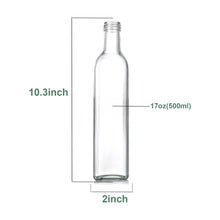 Load image into Gallery viewer, Glass Oil Dispenser - 17 oz/500ml Capacity - Oil and Vinegar Cruet Bottle with Pourers, Funnel, and Seal Caps - Elegant Decanter for Kitchen - Clear