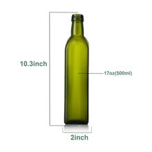 Load image into Gallery viewer, Glass Oil Dispenser - 17 oz/500ml Capacity - Oil and Vinegar Cruet Bottle with Pourers, Funnel, and Seal Caps - Elegant Decanter for Kitchen - Green
