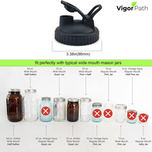 Load image into Gallery viewer, 2 Pack Wide Mouth Canning Lids with Flip-Top Seals for Mason Jars - Reusable, Leak-Proof and Ideal for Pouring Milk, Coffee, Lemonade and More (Jars not Included) - Black