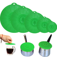 Load image into Gallery viewer, Set of 5 Silicone Lids - Includes 5 Sizes(XS, S, M, L, XL) BPA-Free (Green)
