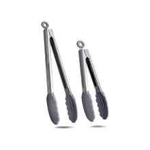 Load image into Gallery viewer, 2-Pack of 9" (Small) & 12" (Large) Kitchen Tongs Set: Non-Stick Silicone-Stainless Steel Cooking Tongs, BPA Free, Heat Resistant (480°F) - Non-Slip Grip & Locking Metal Food Tongs (Grey)