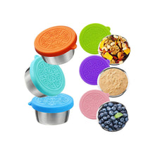 Load image into Gallery viewer, Pack of 6 Salad Dressing Container To Go: Small Condiment Containers with Lids, Reusable Stainless Steel Sauce Cups, Leakproof Silicone Lids for Bento Box, Picnic and Travel (Multi Color - 1.69oz)
