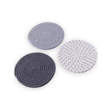 Load image into Gallery viewer, 100% Cotton Thread Weave Potholders and Trivets - Stylish Coasters, Hot Pads, Hot Mats, Spoon Rest (Set of 3) - Grey