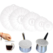 Load image into Gallery viewer, Set of 5 Silicone Lids - Includes 5 Sizes(XS, S, M, L, XL) BPA-Free (Transparent White)