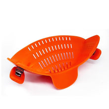 Load image into Gallery viewer, Clip on Strainer Colander - Cooking Strainer with Silicone Grip (Orange)