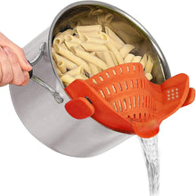 Load image into Gallery viewer, Clip on Strainer Colander - Cooking Strainer with Silicone Grip (Orange)
