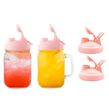 Load image into Gallery viewer, 2 Pack Wide Mouth Canning Lids with Flip-Top Seals for Mason Jars - Reusable, Leak-Proof and Ideal for Pouring Milk, Coffee, Lemonade and More (Jars not Included) - Pink